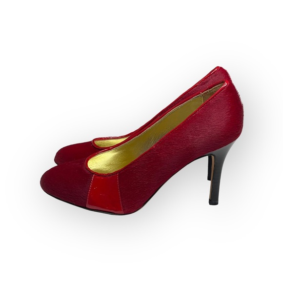 VHTF: new Goldenbleu ♛ Tina Mixed Media Pony Hair Heels Pumps ♛ Red 37.5 7M 7.5M - Picture 8 of 17
